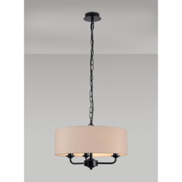 Banyan 3 Light Multi Arm Pendant With 45cm x 15cm Dual Faux Silk Fabric Shade Matt Black/Nude Beige - thumbnail 2