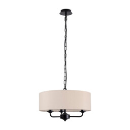 Banyan 3 Light Multi Arm Pendant With 45cm x 15cm Dual Faux Silk Fabric Shade Matt Black/Nude Beige - thumbnail 5