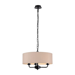 Banyan 3 Light Multi Arm Pendant With 45cm x 15cm Dual Faux Silk Fabric Shade Matt Black/Nude Beige