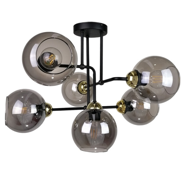 Cosmo Multi Arm Semi Flush Ceiling Light Black, Gold, 55cm, 6x E27