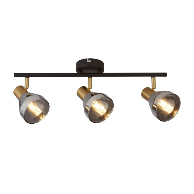 Westminster 3 Light Spotlight- Black, Satin Brass & Smoked Glass - image 1