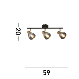 Westminster 3 Light Spotlight- Black, Satin Brass & Smoked Glass - thumbnail 3