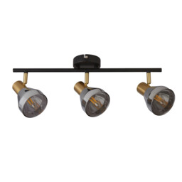Westminster 3 Light Spotlight- Black, Satin Brass & Smoked Glass - thumbnail 2