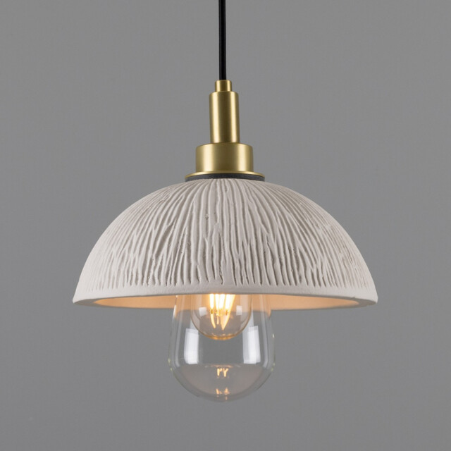 Kingii Bathroom Pendant Matte White Striped, Satin Brass, IP44 - image 1