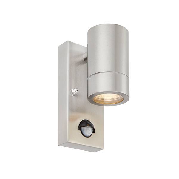 Atlantis 1 Light Outdoor PIR Coastal Wall Light Marine Grade Brushed Stainless Steel, Glass IP44, GU10