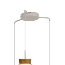 Nora Round Pendant, 3 Light Adjustable E27, White/Wood/Clear Glass With Frosted Inner - thumbnail 3