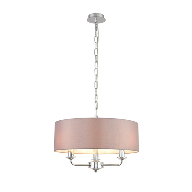 Banyan 3 Light Multi Arm Pendant, E14 Polished Chrome With 45cm x 15cm Faux Silk Shade, Grey - image 1