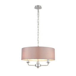 Banyan 3 Light Multi Arm Pendant, E14 Polished Chrome With 45cm x 15cm Faux Silk Shade, Grey
