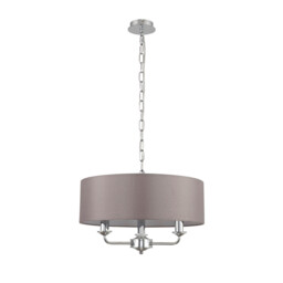 Banyan 3 Light Multi Arm Pendant, E14 Polished Chrome With 45cm x 15cm Faux Silk Shade, Grey - thumbnail 5
