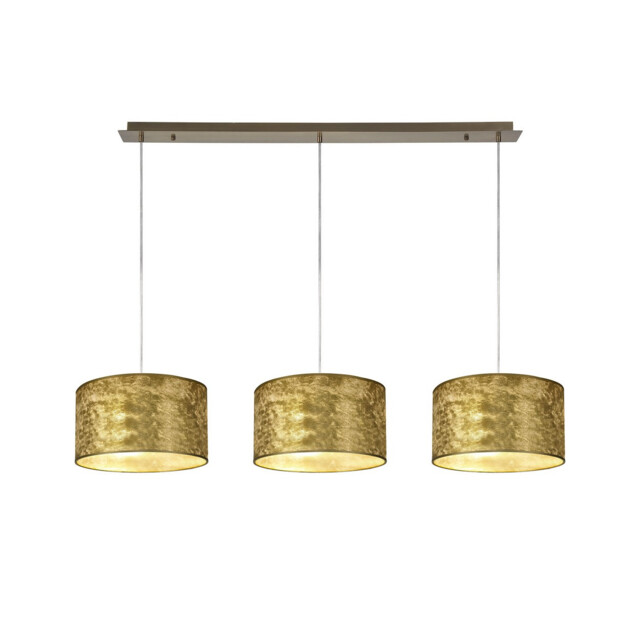 Baymont Antique Brass 3 Light E27 Linear Pendant With 30cm x 17cm Gold Leaf Shade 2m - image 1