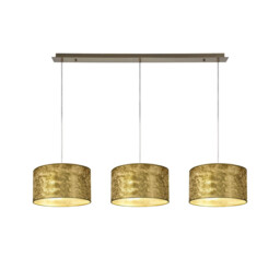 Baymont Antique Brass 3 Light E27 Linear Pendant With 30cm x 17cm Gold Leaf Shade 2m