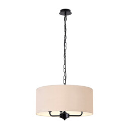 Banyan 3 Light Multi Arm Pendant With 50cm x 20cm Dual Faux Silk Fabric Shade Matt Black/Nude Beige