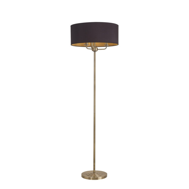 Banyan 3 Light Switched Floor Lamp With 50cm x 20cm Dual Faux Silk Shade, Black/Green Olive Antique Brass - image 1