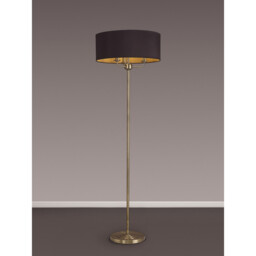 Banyan 3 Light Switched Floor Lamp With 50cm x 20cm Dual Faux Silk Shade, Black/Green Olive Antique Brass - thumbnail 2