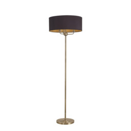 Banyan 3 Light Switched Floor Lamp With 50cm x 20cm Dual Faux Silk Shade, Black/Green Olive Antique Brass