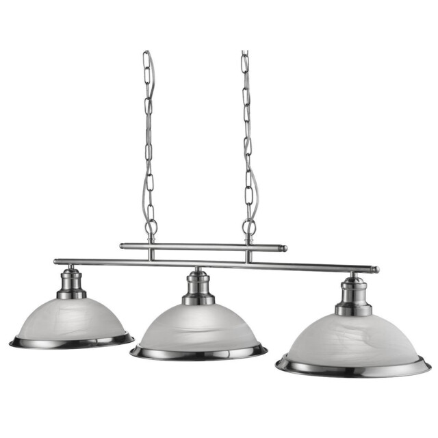 Bistro 3 Light Ceiling Pendant Bar Satin Silver, Acid Glass, E27 - image 1