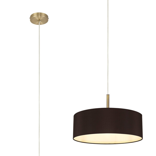 Baymont Antique Brass 5 Light E27 Single Pendant, With 45cm x 15cm Faux Silk Shade, Black - image 1