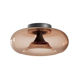 Aerisca 35cm Bowl Semi Flush Ceiling Light Black Matt-Tawny Glass LED 2700-3000K Dimmable