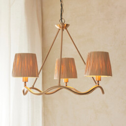 Wriggle Multi Arm Pendant Ceiling Light Brushed Aged Brass Plate, Natural Raffia, 3x E14 - thumbnail 2
