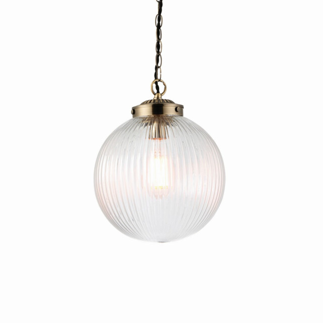 Brydon 25cm Globe Ceiling Pendant Antique Brass, Clear Glass, E27 - image 1