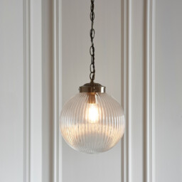 Brydon 25cm Globe Ceiling Pendant Antique Brass, Clear Glass, E27 - thumbnail 2