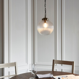 Brydon 25cm Globe Ceiling Pendant Antique Brass, Clear Glass, E27 - thumbnail 3