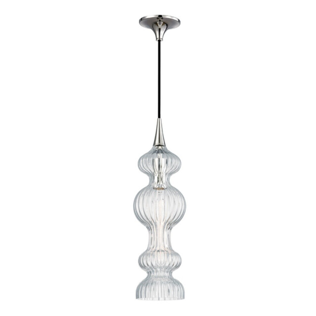 Pomfret 1 Light Pendant With Clear Glass Polished Nickel, Glass