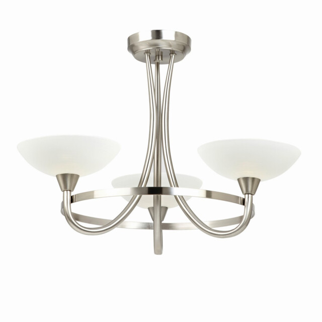 Cagney 3 Light Semi Flush Multi Arm Ceiling Light Satin Chrome, White Painted Glass with Faint Line Pattern, G9 - image 1