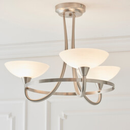 Cagney 3 Light Semi Flush Multi Arm Ceiling Light Satin Chrome, White Painted Glass with Faint Line Pattern, G9 - thumbnail 5
