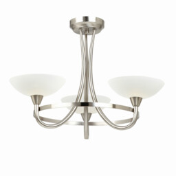 Cagney 3 Light Semi Flush Multi Arm Ceiling Light Satin Chrome, White Painted Glass with Faint Line Pattern, G9