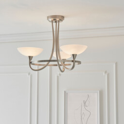 Cagney 3 Light Semi Flush Multi Arm Ceiling Light Satin Chrome, White Painted Glass with Faint Line Pattern, G9 - thumbnail 3