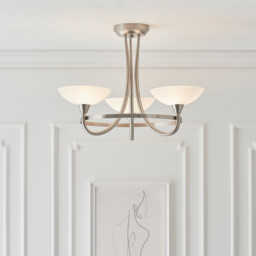 Cagney 3 Light Semi Flush Multi Arm Ceiling Light Satin Chrome, White Painted Glass with Faint Line Pattern, G9 - thumbnail 2
