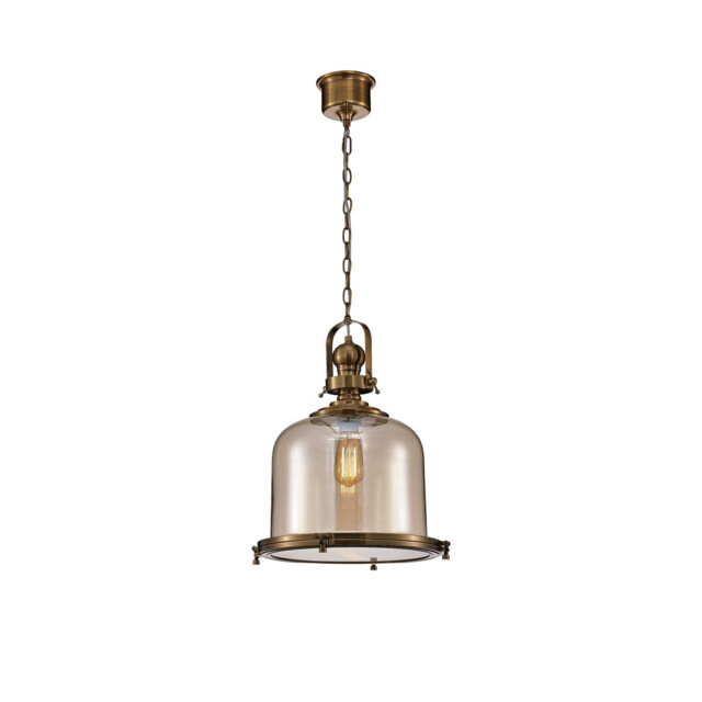 Vintage 38cm Bell Pendant, E27, Antique Brass/Amber Glass - image 1
