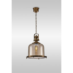Vintage 38cm Bell Pendant, E27, Antique Brass/Amber Glass - thumbnail 2