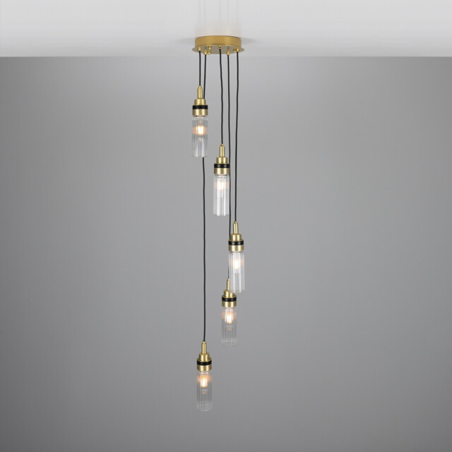 Seoul Outdoor 5 Light, Satin Brass, Prismatic Tube, IP65 - image 1