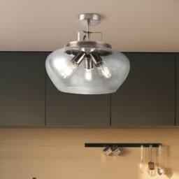 Boule 3 Light Semi Flush Satin Silver, Glass, E27 - thumbnail 2