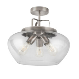 Boule 3 Light Semi Flush Satin Silver, Glass, E27 - thumbnail 3