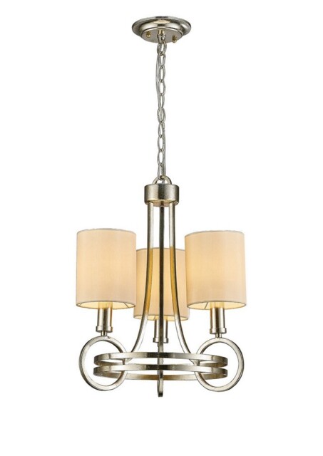 Isabella Ceiling Pendant with Beige Shade 3 Light E14 Antique Silver, Teak Plated - image 1
