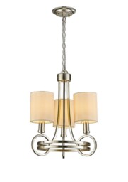 Isabella Ceiling Pendant with Beige Shade 3 Light E14 Antique Silver, Teak Plated - thumbnail 1