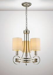Isabella Ceiling Pendant with Beige Shade 3 Light E14 Antique Silver, Teak Plated - thumbnail 2