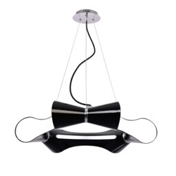 Ora Ceiling Pendant 6 Flat Round Light E27, Gloss Black, White Acrylic, Polished Chrome - thumbnail 1