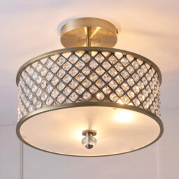Hudson 3 Light Flush Ceiling Light Antique Brass, Crystal, E27 - thumbnail 2