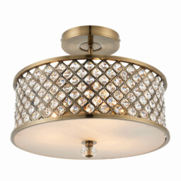 Hudson 3 Light Flush Ceiling Light Antique Brass, Crystal, E27 - thumbnail 1