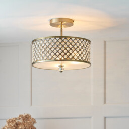 Hudson 3 Light Flush Ceiling Light Antique Brass, Crystal, E27 - thumbnail 3