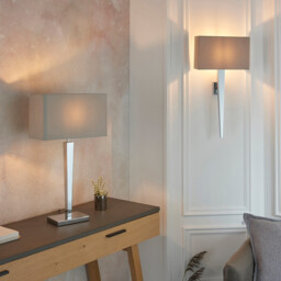 Moreto 1 Light Indoor Wall Light Chrome with Grey Silk Effect Shade, B22 - thumbnail 3