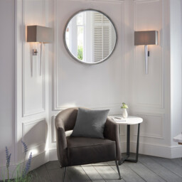 Moreto 1 Light Indoor Wall Light Chrome with Grey Silk Effect Shade, B22 - thumbnail 5