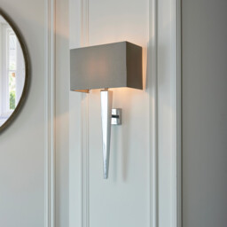 Moreto 1 Light Indoor Wall Light Chrome with Grey Silk Effect Shade, B22 - thumbnail 2