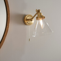 Faraday Bathroom Adjustable Dome Wall Light with Pull Cord Satin Brass Glass Shade - thumbnail 2