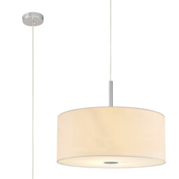 Baymont Polished Chrome 5 Light E27 Single Pendant With 60cm x 22cm Faux Silk Shade, Ivory Pearl/White Laminate