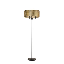 Banyan 3 Light Switched Floor Lamp With 50cm x 20cm Gold Leaf Shade Matt Black/Gold Leaf